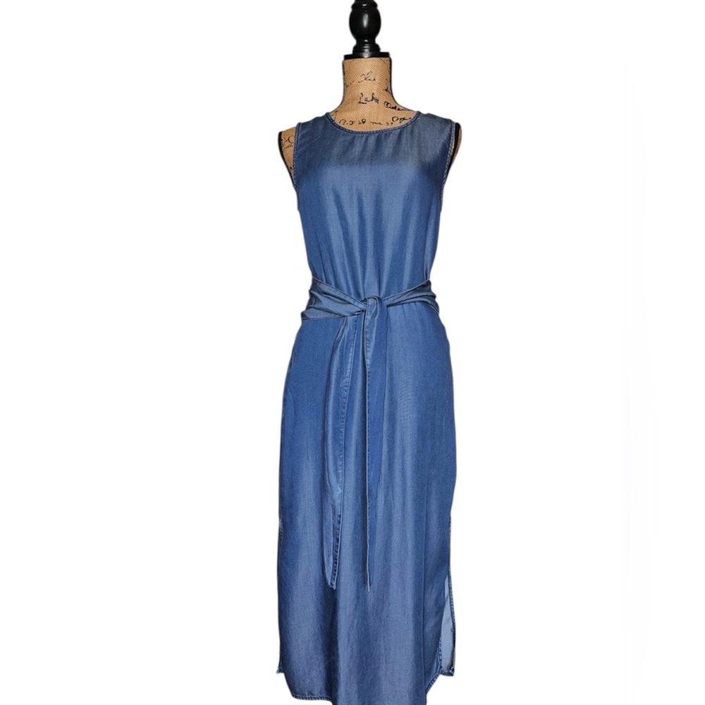 VELVET HEART BLUE DENIM LTW ALINE MIDI DRESS ATTACHED SASH SIZE S / SMALL